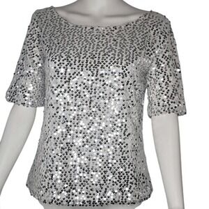 Silver Sequin Short Sleeve Top‎